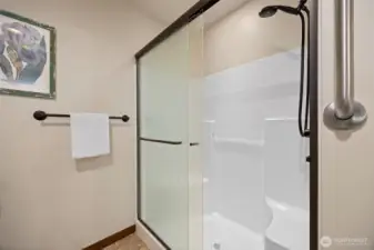 Large walk in shower located in the primary ensuite bathroom.