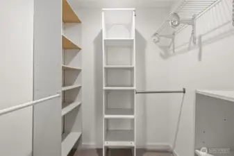 Walk-in closet with built-ins to keep everything organized and within reach.