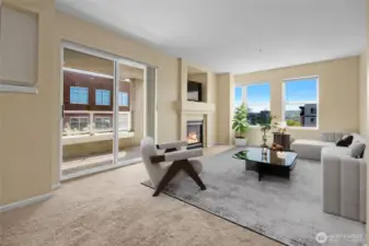 Lovely bright and spacious living area with patio and views to City and beyond. Virtually staged