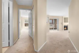 View from entryway to 2nd bedroom and living area