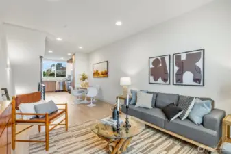 Living room has a light and airy feel.