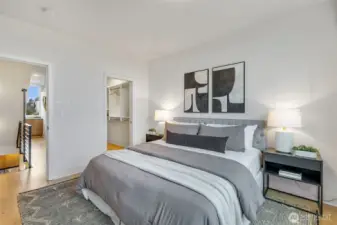 Primary bedroom has a large closet and attached bath.