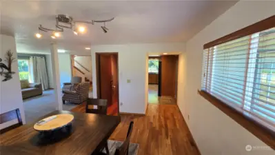 Looking back at the kitchen and living room from the dining room.