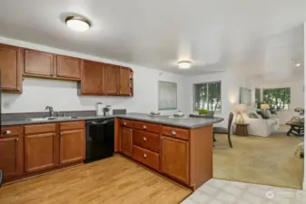 Open Kitchen with additional sitting area at counter.