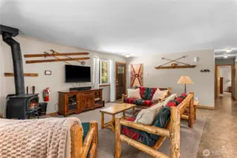 Being sold turnkey, this home has a wood burning fireplace and cabin accents