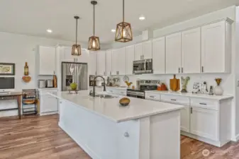 You really have to see it to believe it, it's longer than appears in photos....this island is sure to please!  The gorgeous flooring continues into the kitchen, dining, great room and all the rest of the living space.