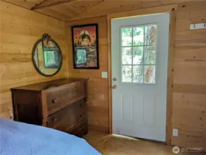 30 amp electrical panel behind the mirror. This cabin has lights and outlets installed and ready to use.