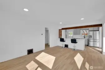 open concept living room into kitchen