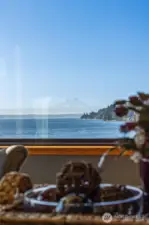 View of Mount Rainier from the upper Living Room. The stunning views are from nearly every room in the house. There is nothing more to luxury than amazing views, privacy and seclusion!