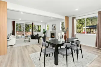 The dining area can fit a large table for entertaining.