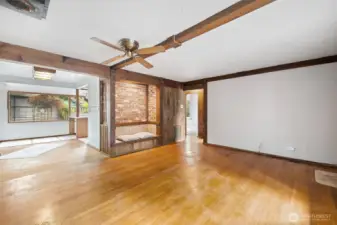Living room looking towards hallway and dining area on left