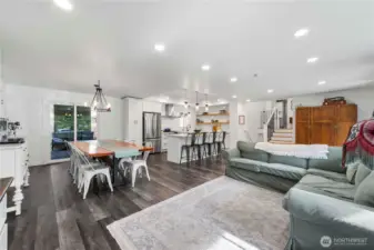 Open concept living room, dining and kitchen