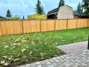 Spacious backyard with a new fence for add privacy.