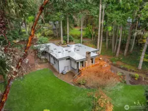 A true Bainbridge Island Icon~where architecture, nature and comfort live perfectly together.  Updated with new high-end PVC pitched roof, new downspout system.