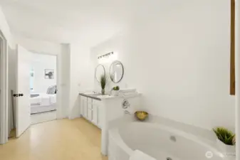 Soaking tub, separate shower, and bright, open feel