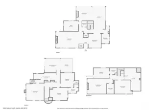 3 bedrooms and 2 bathrooms up. Guest bed and bath in the lower level. Office on main. Plus detached guest cottage.