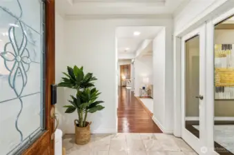 This warm foyer hints at all the warmth and character to come.