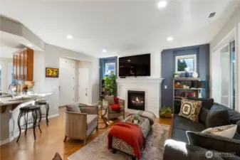 Living room with a gas fireplace