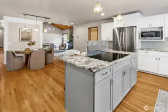 Radiant heat stove top  with integrated downdraft.