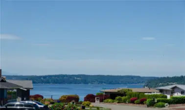 How about enjoying your favorite beverages with this view of Puget Sound and the Olympic Mountains from the front yard?