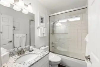 The upgraded 2nd bathroom or guest bathroom, The remodel was fully extended to all the bathrooms in this home.