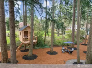 treehouse and outdoor sitting area with Zipline