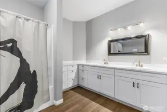 Spacious lower level bath.