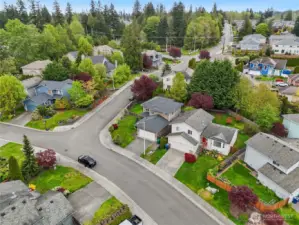 Stunning bird's-eye view of the property, showcasing the spacious yard and prime location