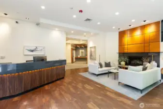 Secure lobby entry and reception desk.