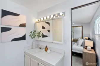 Another view from primary bath into bedroom.