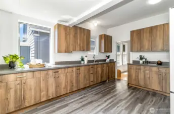 New kitchen with very generous work and storage space.