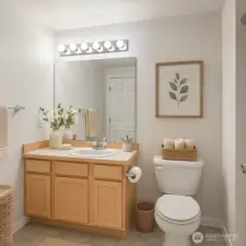 Full bathroom virtually staged.