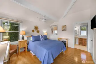 Owners suite bathroom has a shower (the downstairs bathroom has a bathtub and a shower.)