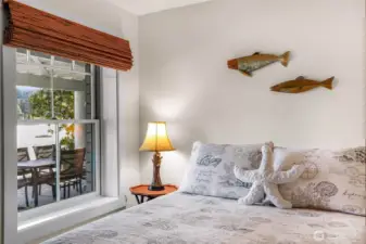 Downstairs second bedroom with a view of the bay.