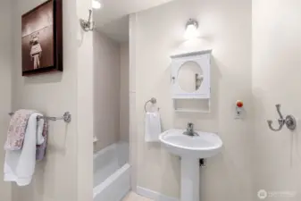 Downstairs bathroom with a tub/shower combo.