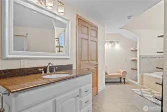 Bright and clean bathroom with updated finishes and ample storage.