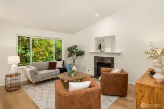 Living room with vaulted ceilings