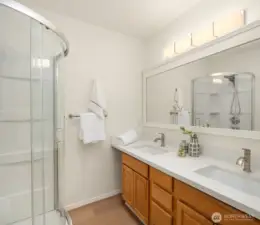 Primary 3/4 bath with quartz countertops
