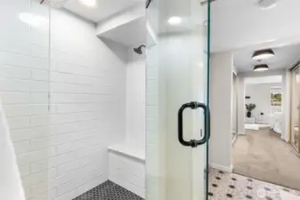 Walk in tile shower in primary