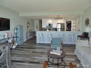 Open Great Room w/ new vinyl-plank flooring (w/ cork underlayment).