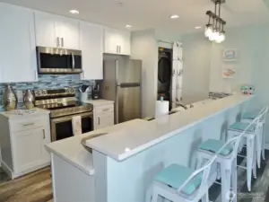 Remodeled Kitchen w/ new lighting, quartz counters, Posheen cabinets (w/ dovetail), Stainless Steel Appliances.