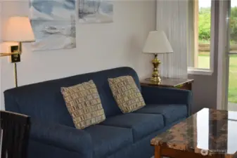 Cozy living area has queen sized sofa sleeper so there is room for everybody.