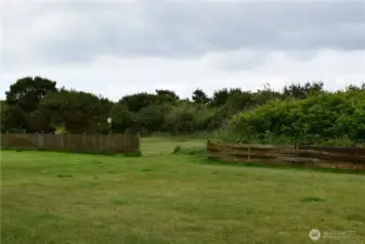 Lawn area.  Beyond fence is pet walking area.  The beach is just a bit further!