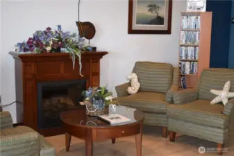 Entering the lobby of the Canterbury you will find this cozy sitting area and an assortment of DVD's to rent.