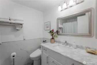 Upstairs full bathroom with upgrades.