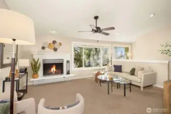 Cozy wood burning fireplace