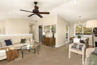 Open layout incorporates the dining and living space with convenient access to the kitchen