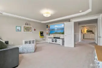 Coffered Ceilings and French Doors open to the Upstairs Bonus Room