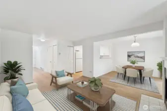 Virtually staged - Living & dining view