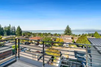 rooftop deck and views of Puget Sound and Olympic Mt. range